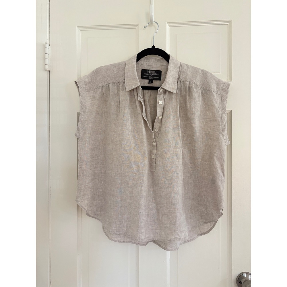 J.Crew Baird McNutt Irish Linen Short Sleeve Button Down Shirt Beige CG943 Small